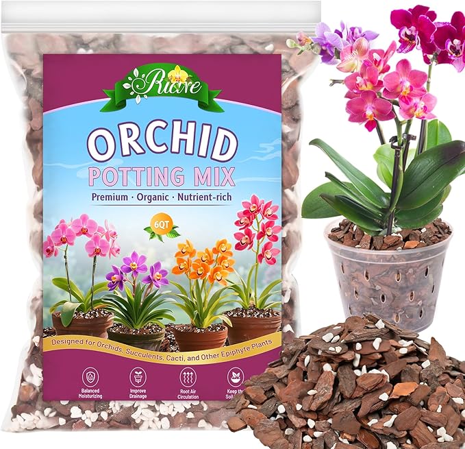 Riare 6QT Orchid Potting Mix Natural Orchid Bark Potting Mix Soil Medium with Pine Bark and Perlite Premium Orchid Repotting Kit for Phalaenopsis Dendrobiums Enhanced Drainage &amp Root Expansion