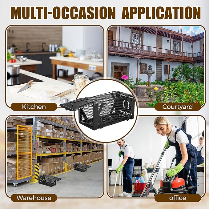 Qualirey 2 Pack Humane Rat Trap 9.8 Inch Upgraded Chipmunk Rodent Squirrel Trap with Adhesive Pre Baited Glue Boards Small Live Animal Catch and Release Hamsters Live Cage for Outdoor Indoor Home