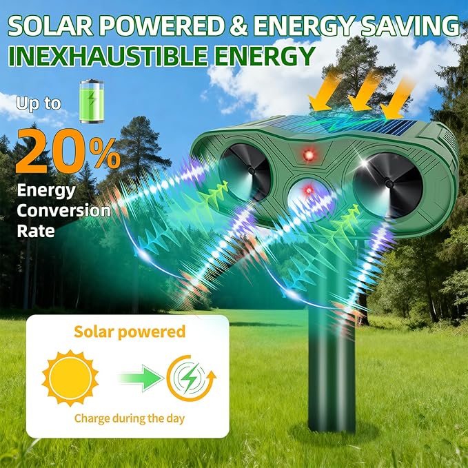 2026 4Pack Solar Ultrasonic Animal Repellent Outdoor Bear Repellent Devices Solar Cat Repeller Motion Detection Animal Repeller Outdoor to Scare Squirrel Rabbit Repellent Deterrent for Yard Farm