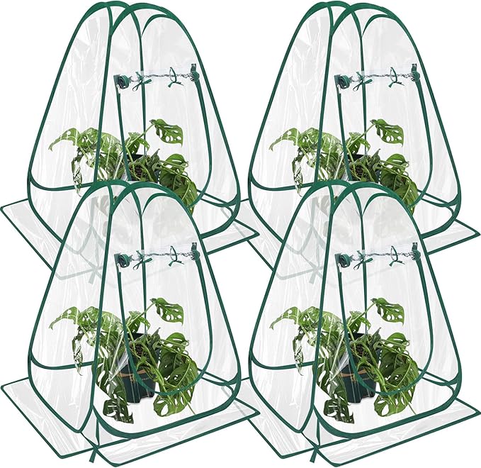 Suzile 4 Pcs Pop up Small Greenhouse for Winter Mini Greenhouse PVC Clear Easy to Install Portable Flowerpot Cover Plant Grow Tent with Nails for Indoor Outdoor Gardening 25.2 x 25.2 x 25.6 Inches