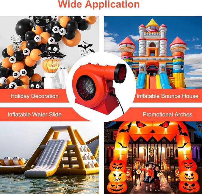 Air Blower 1100Watt/1.5HP Powerful Bounce House Blower Portable Fan Pump Commercial for Large Inflatables Water Slides Castle Jump Slides Holiday Decorations