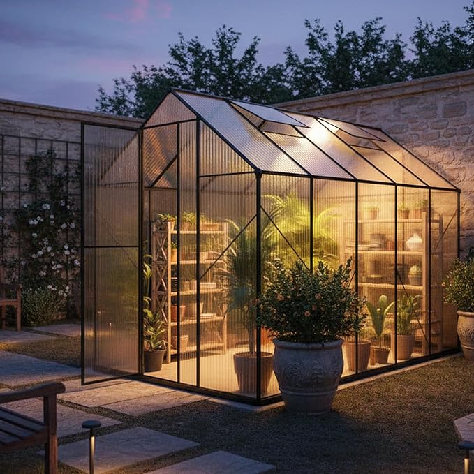 Kingdura 6x4ft Walk-in Greenhouse for Outdoors Large Polycarbonate Greenhouses with Heavy Duty Aluminum Frame Adjustable Roof Vent Lockable Door UV Protection for Outside Garden Backyard