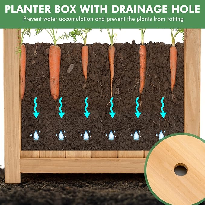 S AFSTAR Outdoor Wooden Planter Box Folding Raised Garden Bed W/Drainage Hole Patio Square Plant Container for Flowers Vegetables Fruits Herbs Collapsible Planting Box for Yard 15 x 15 x 14