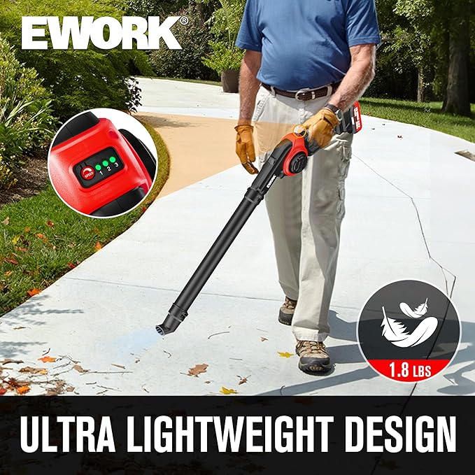 EWORK Leaf Blower Cordless 20V 130CFM &amp 200MPH Small Electric Leaf Blower with 2x2.0Ah Battery and Fast Charger Mini Battery Powered Lightweight Blowers for Lawn Care Leaves Jobsite
