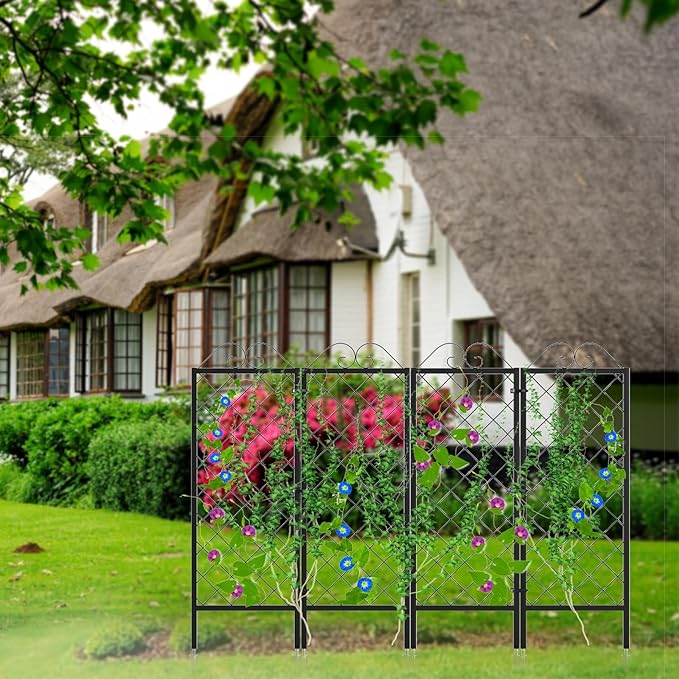Zhongma 2 Pack Metal Garden Trellises for Climbing Plants 53.5 Inch Tall Metal Fence Plant Support Trellis for Flower and Vagetable