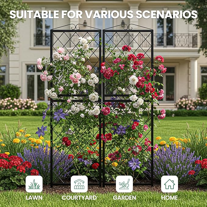 SUNYRISY 2Pack Metal Garden Trellis for Climbing Plants Outdoor 71x20in Metal Plant Support for Flowers Tomato Cucumber Rose Vegetable Garden Courtyards Lawns Decoration