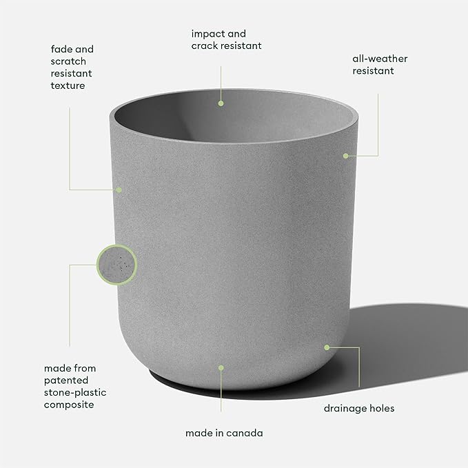 Veradek Mason Series Lima Planter - Round Planter for Indoor or Outdoor Porch/Garden | Made from Plastic-Stone Composite with Drainage Holes | Modern Décor for Succulents Flowers Small Plants