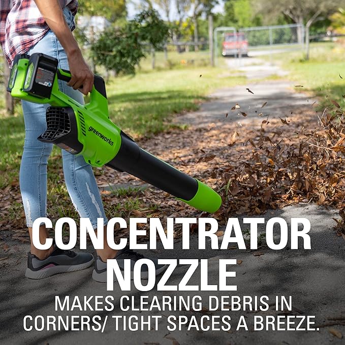 Greenworks 48V (24V x 2) Cordless Axial Leaf Blower (125 MPH / 515 CFM / 200+ Compatible Tools) (2) 2.0Ah Batteries and Dual Port Charger Included