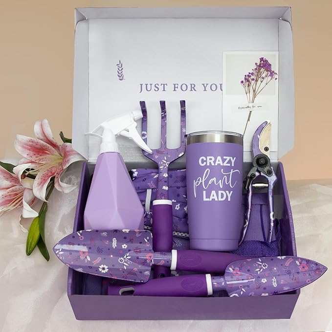 Gardening Gifts for Women Garden Tool Set Heavy Duty Gardening Hand Tools with Garden Tool Bag Purple