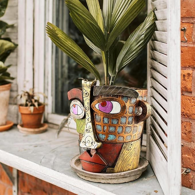 Abstract Face Planters Pots HeadUnique Head Planter for Indoor PlantsFunny Face Flower PotColorful Plant Pots for Outdoor Garden Decor and Home Art Decoration(Classic)
