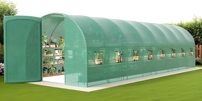Green House 28x10x7.5 Ft Walk-in Tunnel Green House with Swing Door &amp Vent Windows Portable Garden House for Outdoor Winter Planting &amp Growing