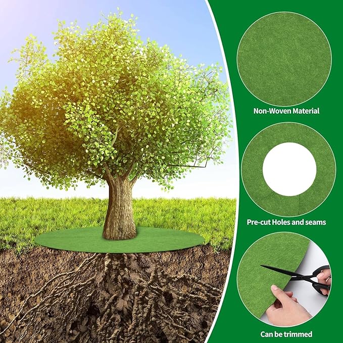 Shimeyao 16 Pcs 32.2 Inch Non Woven Tree Mulch Ring Round Tree Weed Barrier Mat Reusable Landscape Protector Base Barrier Fabric for Weed Root Protection(Grass Green)