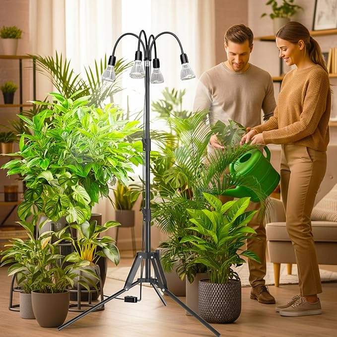 SANSI Grow Lights for Indoor Plants 128W Full Spectrum Plant Lights for Indoor Growing 35-64 inches Detachable Tripod Standing Grow Light with High PPFD No Dimmable 4 Pack of Par25 32W Bulb