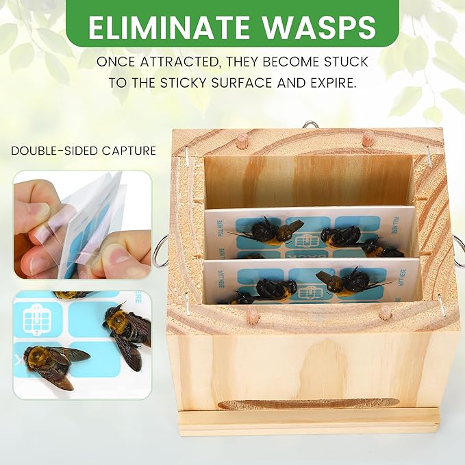 Carpenter Bee Trap for Outside - Wasp Traps Outdoor Hanging with Sticky Traps - Carpenter for Wasps Mud Daubers (1 Bee Trap+4 Refills)