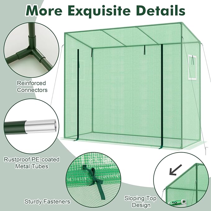 Happygrill Mini Greenhouse Walk-in Greenhouse w/PE Cover 4 Wind Ropes &amp Ground Stakes Roll-up Zipper Door Double-Layer Screen Windows Portable Small Greenhouses for Outdoors 6.6 x 2.5 x 5.6