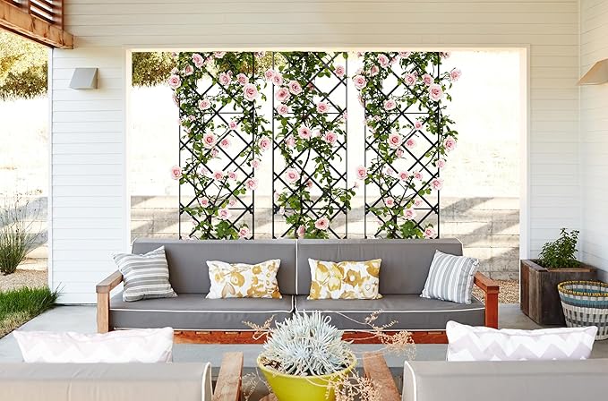 Giant Trellis 108” high (9’ Tall) by 28” Wide Trellis with Arched top - Pack of 3 Complete trellises - By Meranti Home + Garden