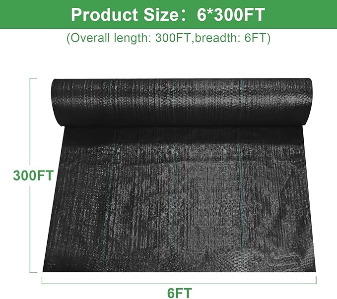 mupera 6x300FT Pro Weed Barrier Fabric - 3.8oz Commercial Grade Black UV-Resistant Woven PP Ground Cover for Lawn &amp Garden Heavy Duty Weed Control No Root Penetration