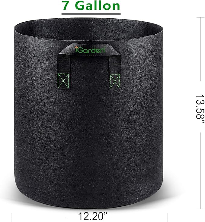 iGarden Grow Bags Tall 7 Gallon Grow Pots 6 Pack with Handles Heavy Duty 280G Thickened Nonwoven Fabric Plant Bag for Vegetables Black