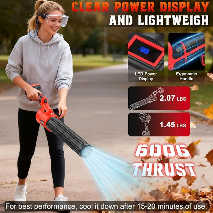 Cordless Leaf Blower for Milwaukee 18V Batteries(No Battery) Handheld Mini Turbo Blowers with 180°Rotatable Head 6-Speed Power Display Battery Powered Blower for Leaves/Dust/Garage/Lawn