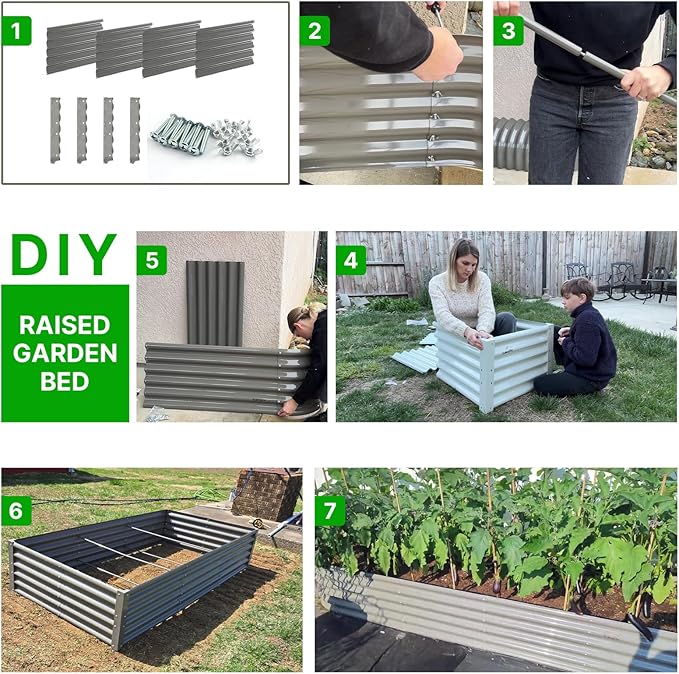 ANLEOLIFE 8-Pack 24 Inch Raised Garden Bed Support Rods Reinforcement Stabilizer Bracing Kit with Connector Studs &amp Screws to Prevent Bowing in Raised Garden Beds Quartz Grey