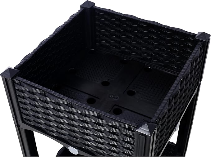 Planter Raised Beds - Elevated Planter Garden Box with Drainage Plug Raised Garden Beds for Vegetable/Flower/Herb Outdoor Standing Planter Beds Gardening KitBlack15.7x15.7x27.7
