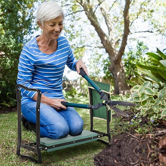 Garden Kneeler Seat Stool Bench Kneeling Pad and 1 Large Side Tool Pouch &amp Easy Folding Design for Transport &amp Storage