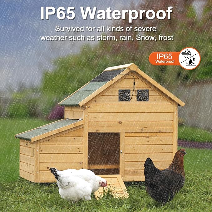 Solar Powered Fan Kit 12.6 Inch IPX7 Weatherproof 15W Solar Panel with 2 Waterproof Fans Intake or Exhaust Air Fan for Outside Backyard Chicken Coops Greenhouses Doghouse