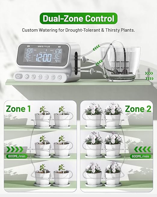 [All-New 2027] 2 Zone Automatic Plant Waterer for Indoor Unistyle Plant Watering Devices for Potted Plants Drip Irrigation System with Programmable