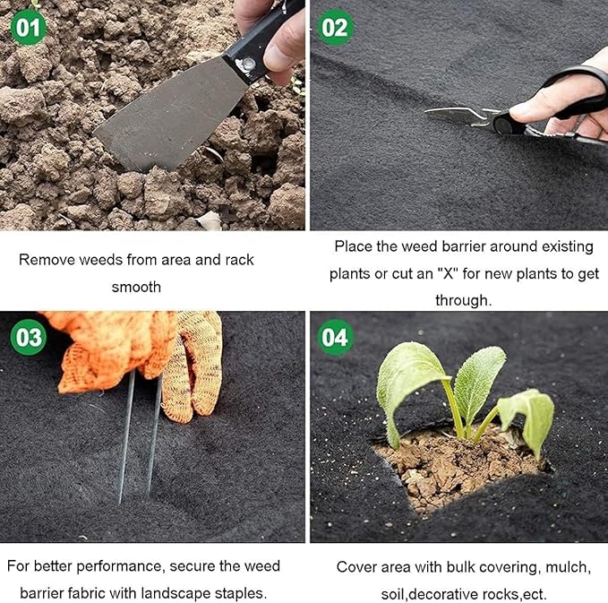 Weed Control Film Garden Weed Barrier Fabric Water Permeable Ground Cover for Landscaping Farming Gardening and Agriculture(1.2x91m/4x300ft)