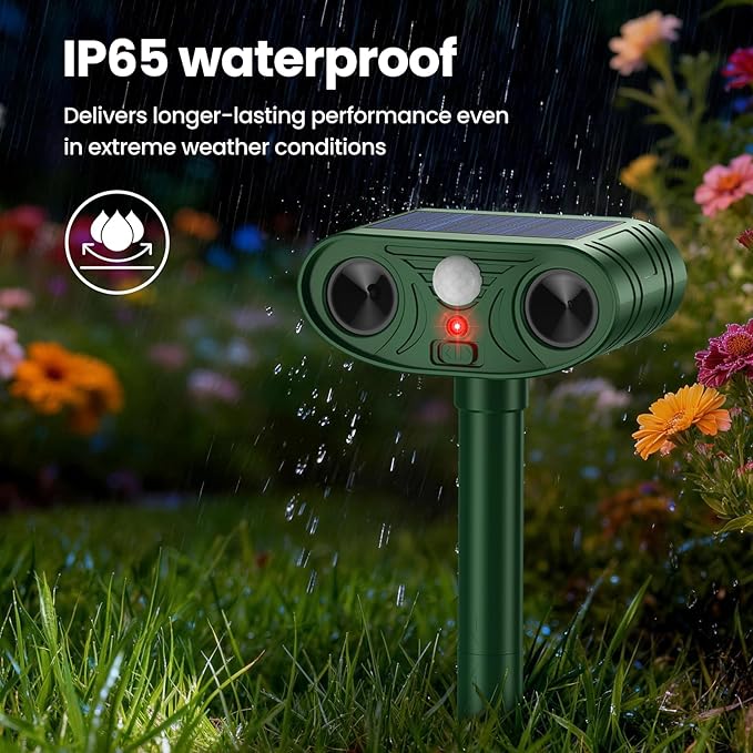 2026 Upgraded Ultrasonic Solar Animal Repellent Outdoor Deer Repellent Devices Squirrel Cat Raccoon Rabbit Dog Deterrent with Motion Sensor for Yard Garden Lawn