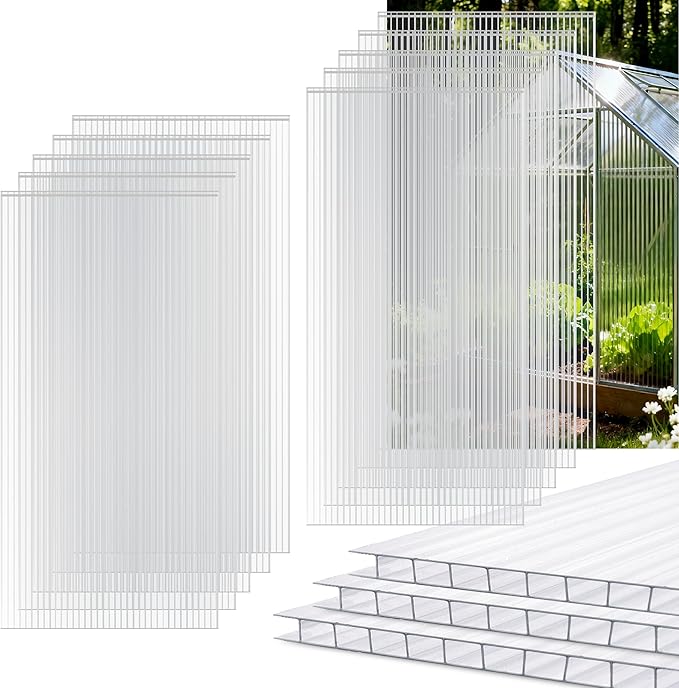 10 Pack Polycarbonate Greenhouse Panels 4' x 2' x 0.24'' Twin-Wall Polycarbonate Sheets All Weather Clear Roof Panels Greenhouse Replacement Panels