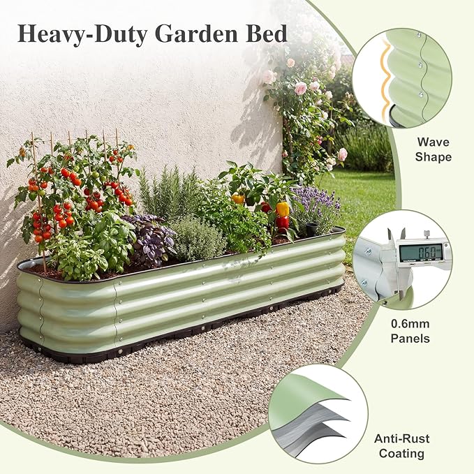BPS Self-Watering Raised Garden Bed 63'' with Drainage Plugs Indoor/Outdoor Metal Raised Beds for Gardening Durable Galvanized Planter Box for Vegetables Flowers Herbs and Fruit