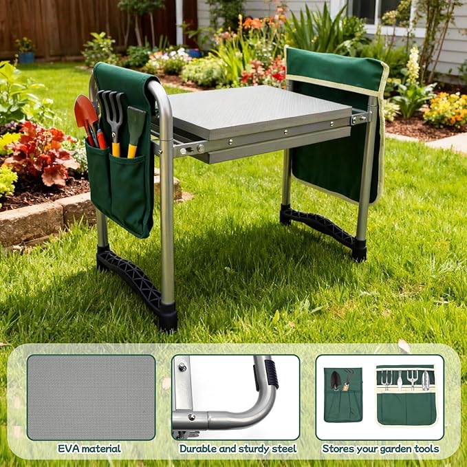 Garden Kneeler and Seat with 11.5 Wide Pad Foldable Garden Stool with 2 Tool Bags Heavy Duty Garden Kneeler for Gardening Women Horticulturist