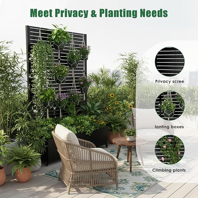 Planter Raised Beds 70.87x47.24x15.75inch Privacy Screen Planter Box with Trellis &amp Wheels Privacy Screen Planter Box On Wheels Drainage Hole for Climbing Vines Flowers Vegetables Decor