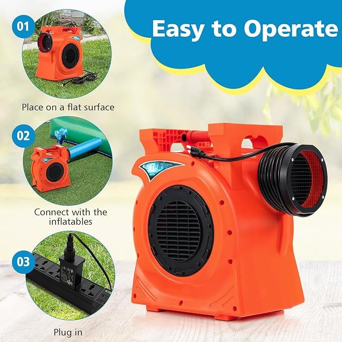 HONEY JOY Commercial Air Blower 2HP/1500W High Power Bounce House Blower Integrated Handle Air Blower for Large Outdoor Inflatables Air Sofas Electric Pump Fan for Bouncy Castle (2HP/1500W)