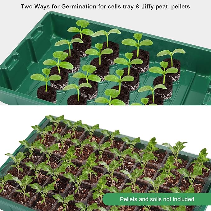 MIXC Seedling Trays Seed Starter Tray 10-Pack Mini Propagator Plant Grow Kit Greenhouse with Humidity Vented Domes and Base for Seeds' Starting (40 Cells Per Tray Total 400 Cells) Green