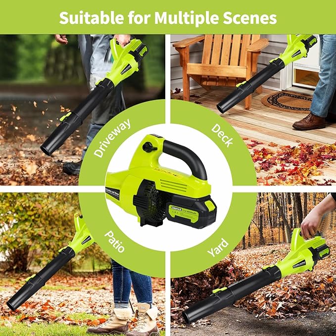 Leaf Blower Cordless 500 CFM Electric Leaf Blower with 2 Batteries and Charger 7 Speed Mode 4.0Ah Lightweight Battery Powered Cordless Leaf Blowers for Lawn Patio Driveway