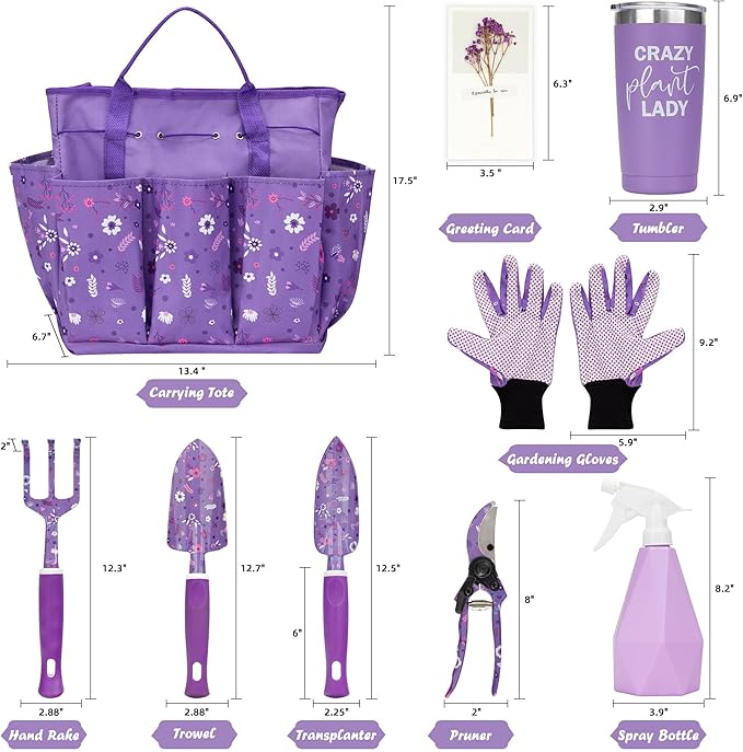 Gardening Gifts for Women Garden Tool Set Heavy Duty Gardening Hand Tools with Garden Tool Bag Purple