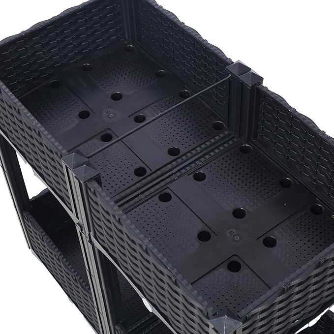Planter Raised Beds - Elevated Planter Garden Box with Drainage Plug Raised Garden Beds for Vegetable/Flower/Herb Outdoor Standing Planter Beds Gardening KitBlack31.5x15.7x27.7