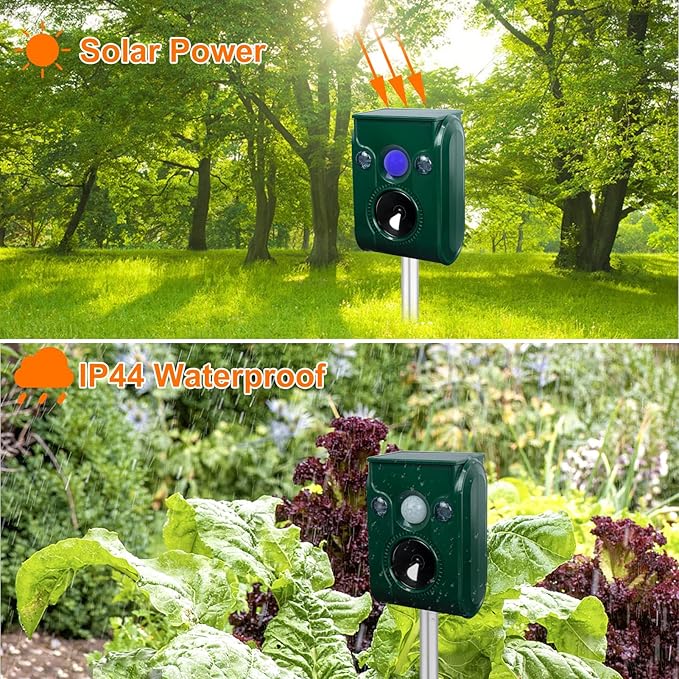 2 Pack Solar Animal Repellent Ultrasonic pest Repeller Cat Repellent Outdoor Squirrel Repellent Deer RepellentWaterproofSiren and Flash Animal RepellentRepelDog Raccoon SkunkRodent.