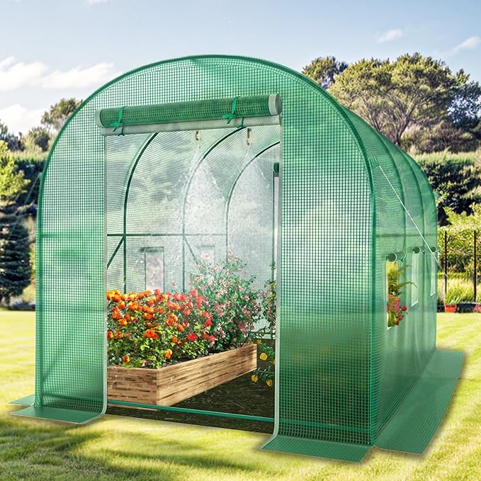 Grezone 12×6.6×6.6ft Greenhouse with Watering SystemHeavy Duty Green House Large Tunnel Greenhouses Kit Walk in Outdoor Plant Gardening for Garden Backyard Green