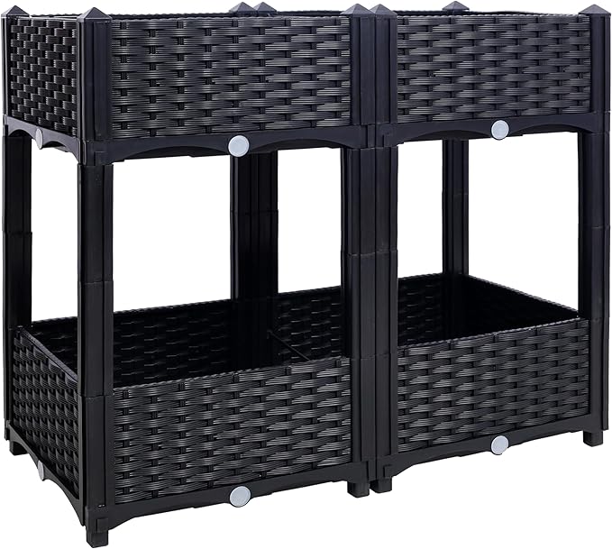 Planter Raised Beds - Elevated Planter Garden Box with Drainage Plug Raised Garden Beds for Vegetable/Flower/Herb Outdoor Standing Planter Beds Gardening KitBlack31.5x15.7x27.7