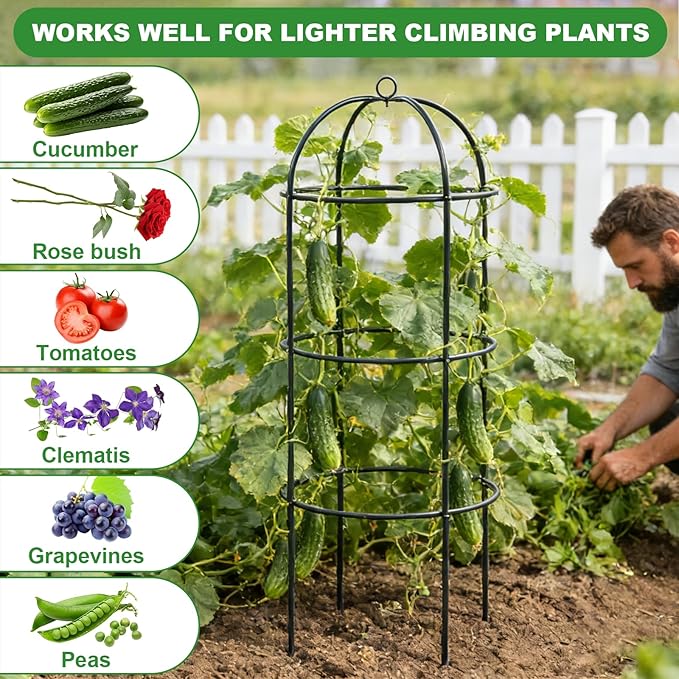 Garden Obelisk Trellis for Climbing Plants 69inch/5.7FT Heavy Duty Metal &amp Rustproof Plant Climbing Support for Garden Indoor Outdoor Potted Plant Flowers Fruits Vegetable Vines 1pack