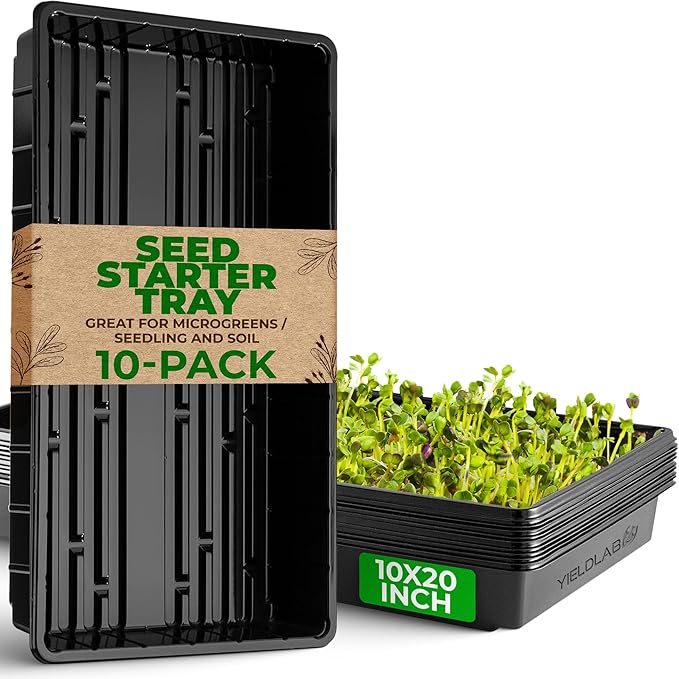10x20 Inch Black Plastic 10 Pack Plant Propagation Tray – Growing Trays for Garden Planting Seedling Soil &amp Hydroponic Horticulture - Microgreen Trays Grow Plants - No Drain Holes