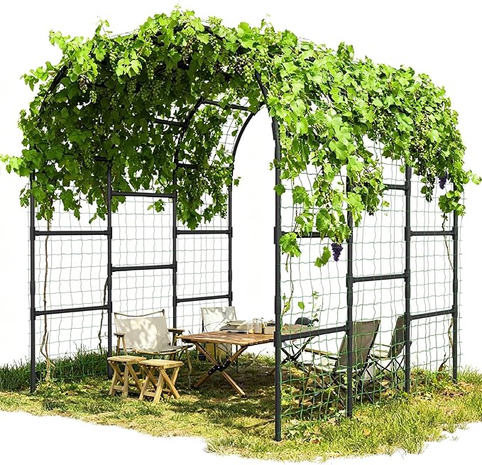 DoCred Garden Arch Trellis for Climbing Plants 88 Inch Large Garden Trellises Outdoor Metal Plants Support Archway Arbor Tunnel for Vegetables Plant Cucumber Trellis Decoration Black