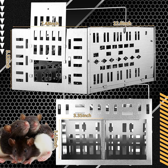 Qualirey 2 Pack Rat Trap Humane Mouse Trap with Double Opening One Way Door Design Automatic Continuous Cycle Live Mouse No Kill for Indoor and Outdoor Capturing or Releasing Rodents
