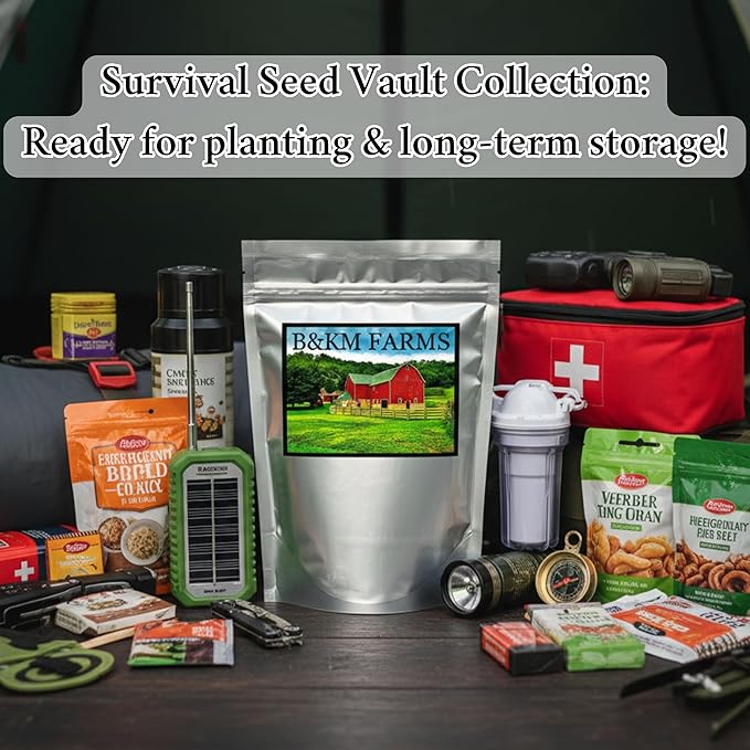 B&ampKM Farms 50000+ Heirloom Seed Kit – 50 Varieties of Non-GMO Vegetable Fruit &amp Herb Seeds for Home Gardening – High Germination Hand-Packed Weather-Resistant Packaging