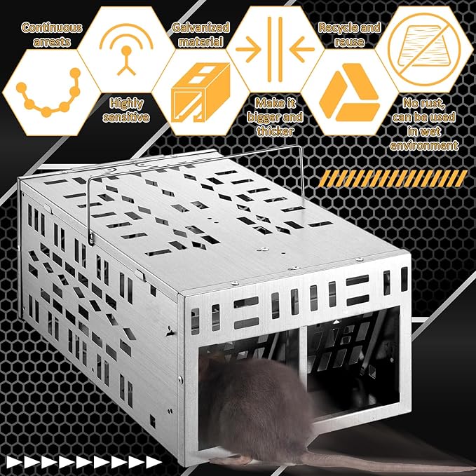Qualirey 2 Pack Rat Trap Humane Mouse Trap with Double Opening One Way Door Design Automatic Continuous Cycle Live Mouse No Kill for Indoor and Outdoor Capturing or Releasing Rodents