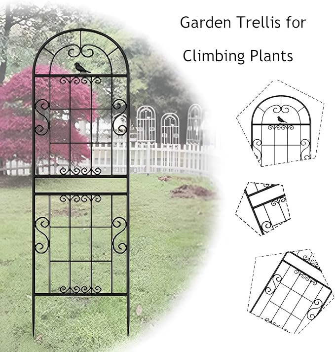 2 Pieces Metal Garden Trellis Climbing Outdoor Plants Set Plant Support Grid Stackable Plant for Lawn Garden Backyard(Color:WhiteSize:2pieces210x52cm)