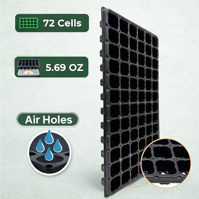 Gardzen 10 Pack 72 Cell Seed Starter Trays 1.75 Deep Plug Tray for Seedlings Thick Seedling Trays with Drainage Holes Fit Standard 1020 Drip Tray